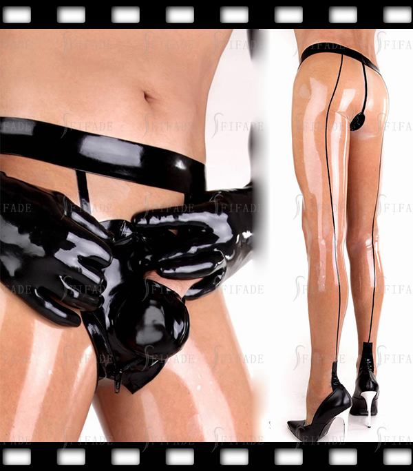 Latex Men's Leggings Front Crotch Long Zip Cover Condoms with Anus sheath Unique Customized 0.4MM