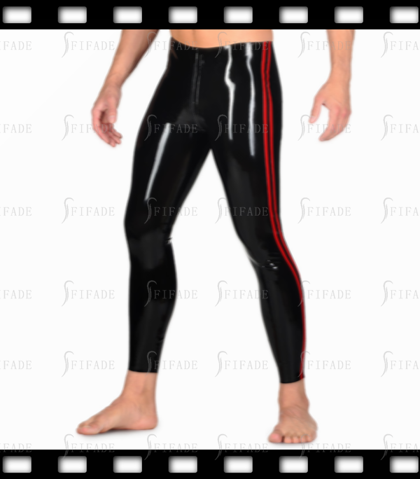 Latex Men's Leggings With 2 Way Crotch Long Zip Side 2 Trims Casual Pants Customized 0.4MM