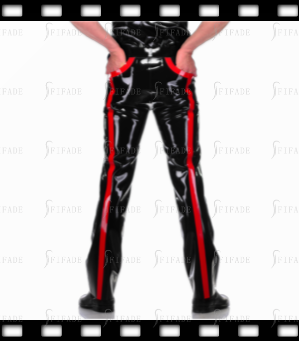 Latex Men's Trousers Male Casual Pants with Red Long Trims Customized 0.4mm