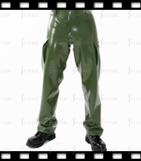 Latex Men's Cargo Pants Crotch Zipper Straight Casual Style Side Pockets Customized 0.4MM