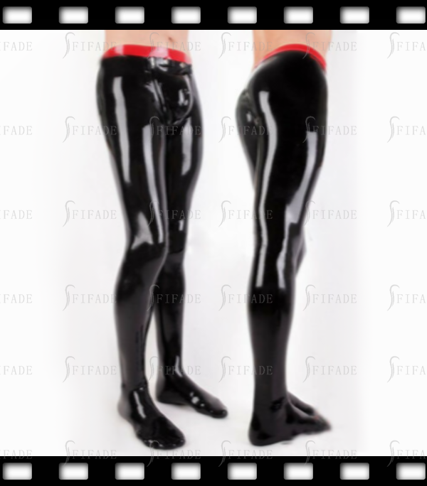 Latex Men's Leggings with Codpiece Waist Red Trims Fashionable Fitted Slim Customized 0.4MM