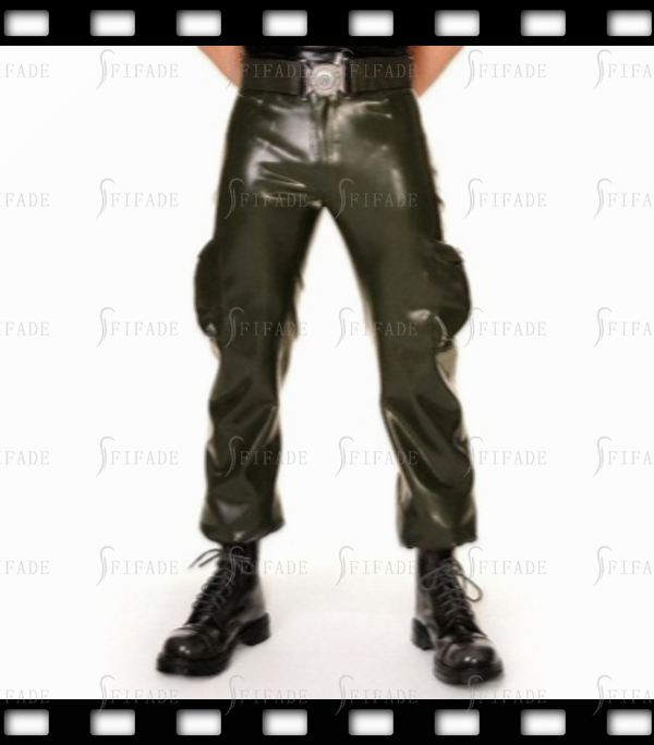 Latex Men's Cargo Pants Crotch Zipper Casual Style Side 3D Pockets Customized 0.4MM