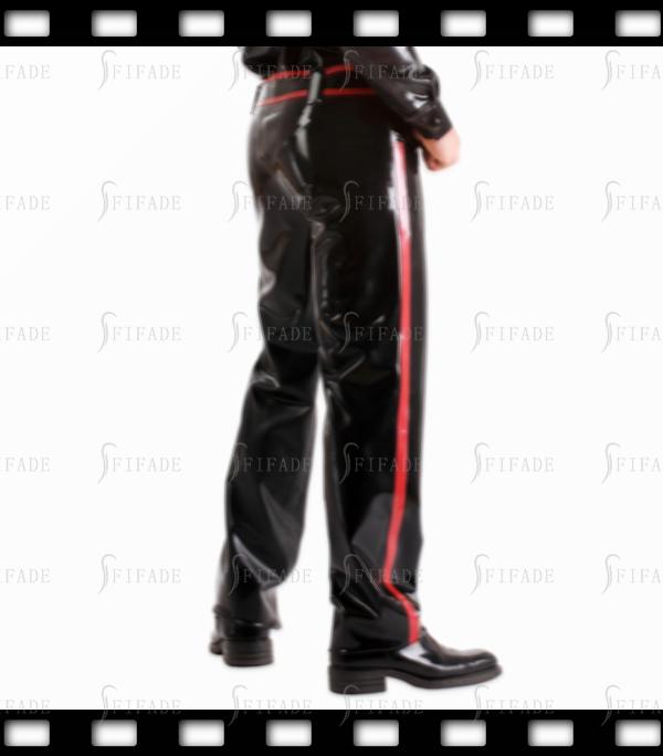 Latex Men's Straight Pants with Wide Side Trims Casual Style Customized 0.4MM