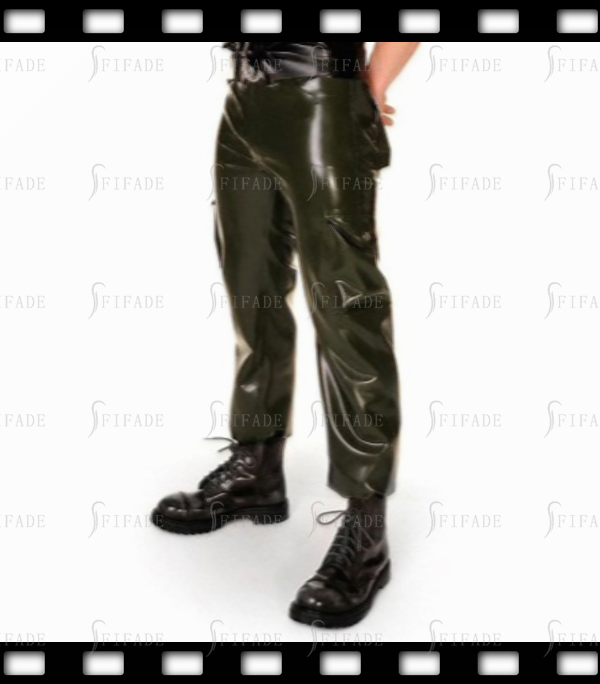 Latex Men's Cargo Pants Crotch Zipper Casual Style Side 3D Pockets Customized 0.4MM