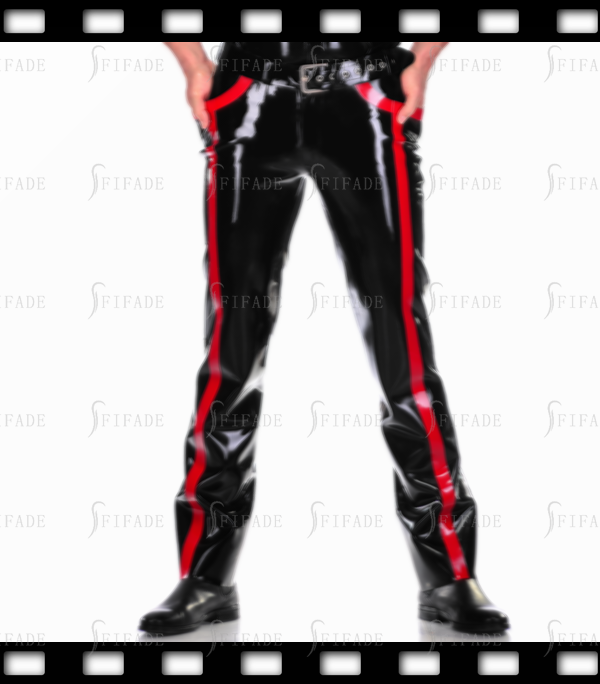 Latex Men's Trousers Male Casual Pants with Red Long Trims Customized 0.4mm