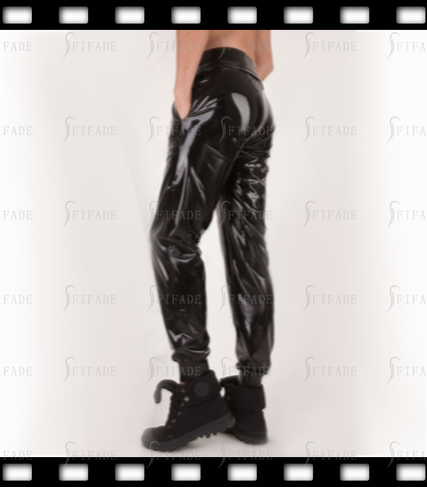 Latex Panst for Men Loose Style Wasit Ankel Tighten Front Side Pockets Customized 0.4MM