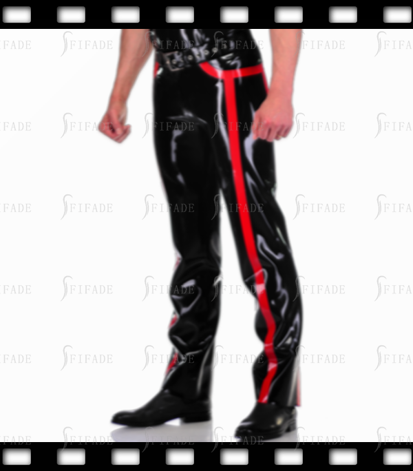 Latex Men's Trousers Male Casual Pants with Red Long Trims Customized 0.4mm