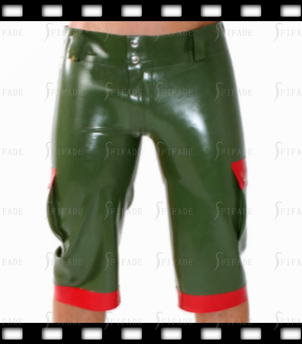 Latex Men's Middle Cargo Pants with Side Pockets Casual Style Customized 0.4MM