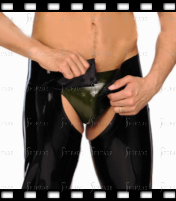 Latex Men's Straight Pants Crotch Open Cutting Waist Snap Closure Customized 0.4MM