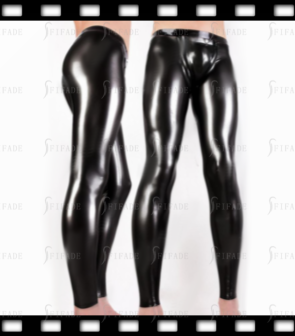 Latex Men's Leggings with Codpiece Black Fashionable Fitted Slim Customized 0.4MM