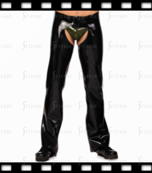 Latex Men's Straight Pants Crotch Open Cutting Waist Snap Closure Customized 0.4MM