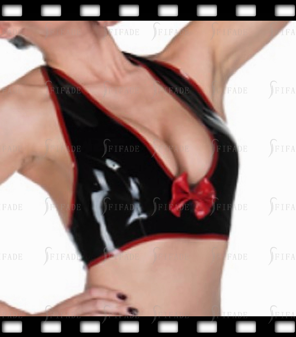 Latex Seamless Sports Bra Halter Style with Bowknot Deco Customized 0.4mm