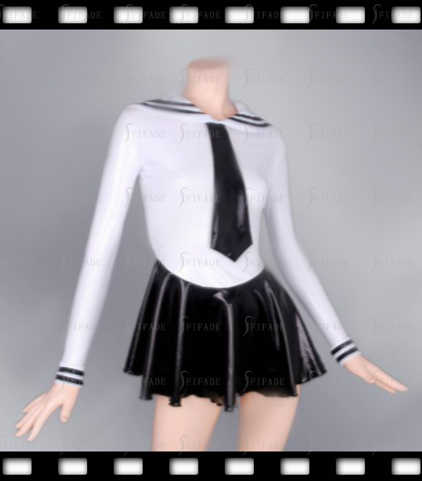 Latex Long Sleeves Sailor Dresses with Ties No Zip Customized 0.4mm