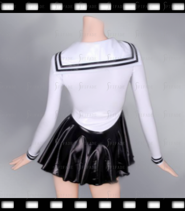 Latex Long Sleeves Sailor Dresses with Ties No Zip Customized 0.4mm