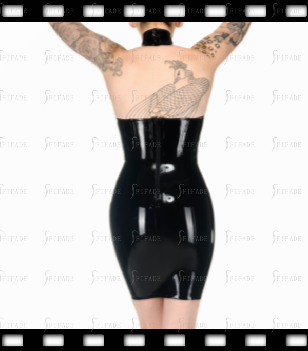 Latex Halter Dress Mini Length Pencil Skirts Fitted Slim Back Zip Customized 0.4mm