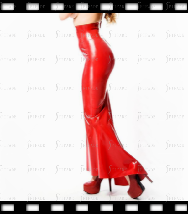 Latex Fish Tail Skirt Red Sexy High Waist Back Short Zip Customized 0.4mm