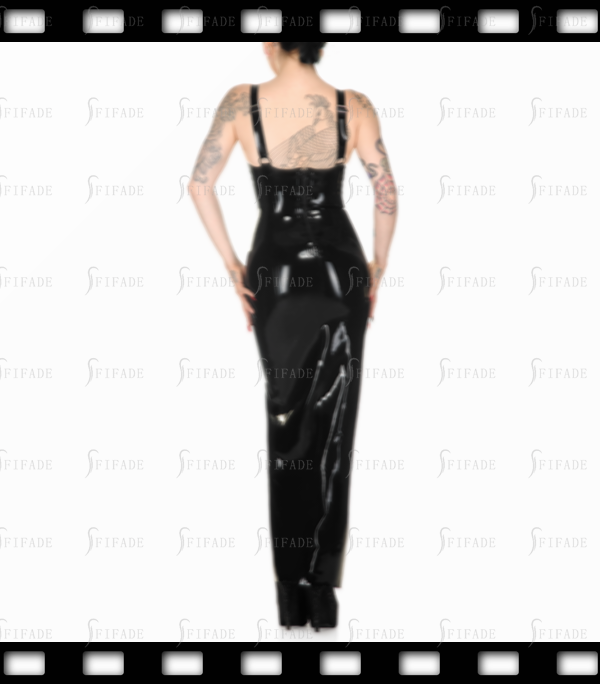 Latex Full Length Slip Dress High Slit Cutting Sexy Hot Back Zip Customized 0.4mm