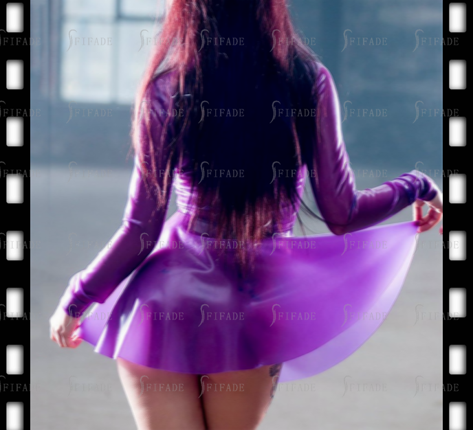 Latex Dress Mini Length Pouf Pleated Skirts High Neck Long Sleeves Back Zip Customized 0.4mm