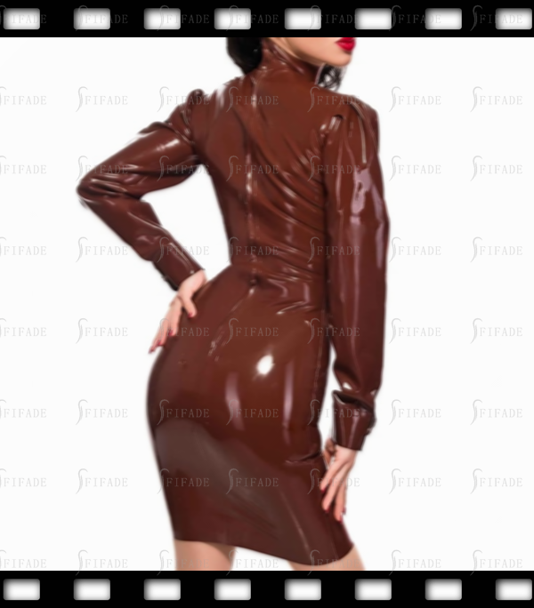 Latex Dress Classic Puff Long Sleeves with Cuffs Snap Button Back Long Zip Customized 0.4mm