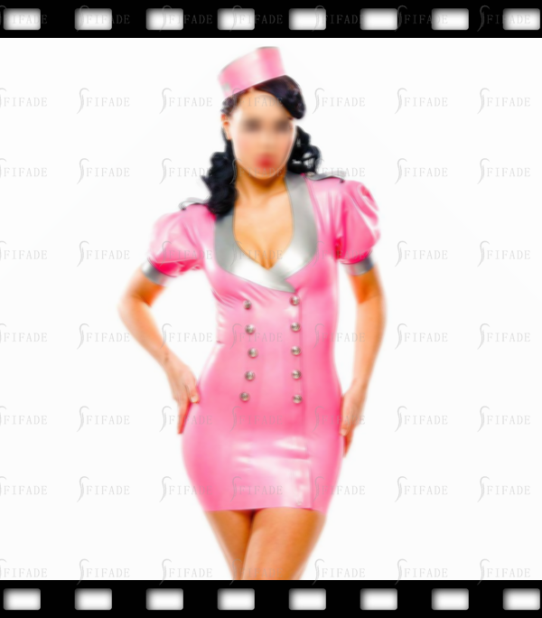 Latex ShirtDress Metallic Pink Front Snap Buttons Closure Customized 0.4mm