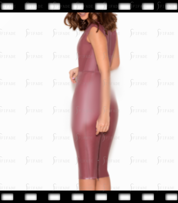 Latex Dress Deep V Neck with Trims Back Long 2 Way Zip Knee Length Skirts Customized 0.4mm