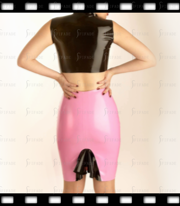 Latex Pencil Skirt High Waist Clasic Fitted Slim Back Ruffles No Zip Customized 0.4mm
