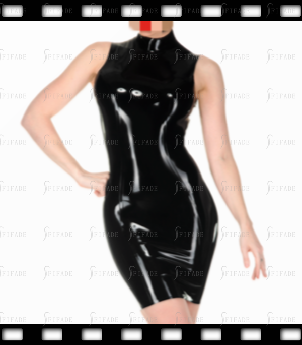 Latex Dress Mini Length Pencil Skirts Around Neck Sleeveless Back Zip Customized 0.4mm