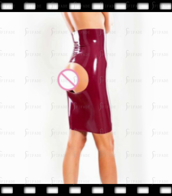 Latex KneeLength Skirts High Waist Slim Dress Back Open Hole No Zip Customized 0.4mm