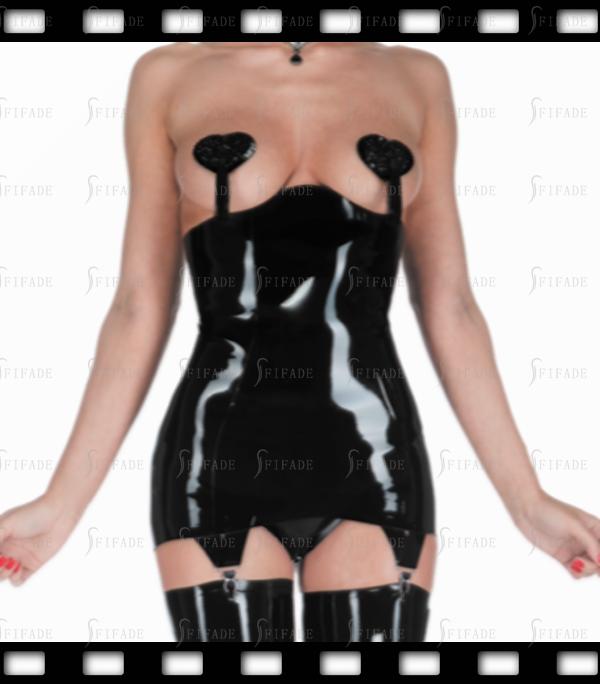 Latex Lower Bust Tops with Garter 4 Clips Customized Back Zip 0.4mm