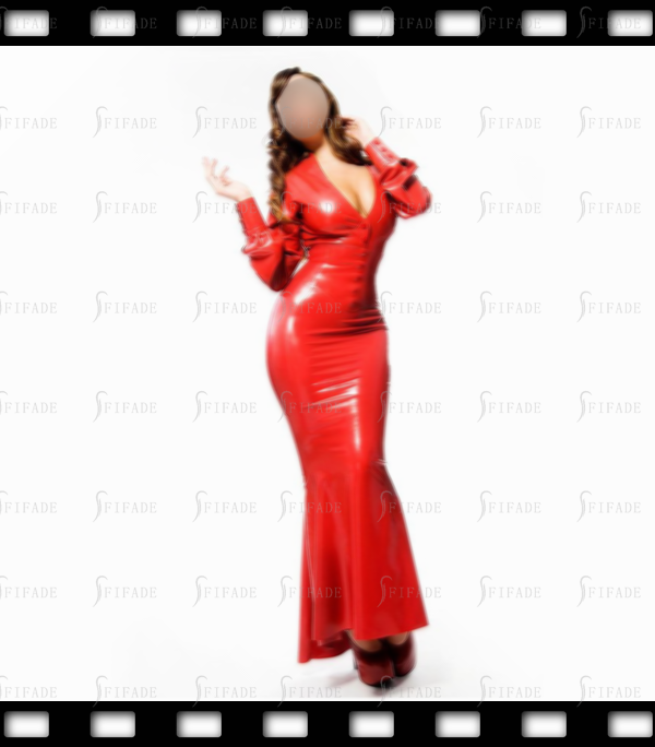 Latex Fish Tail Skirt Red Sexy High Waist Back Short Zip Customized 0.4mm