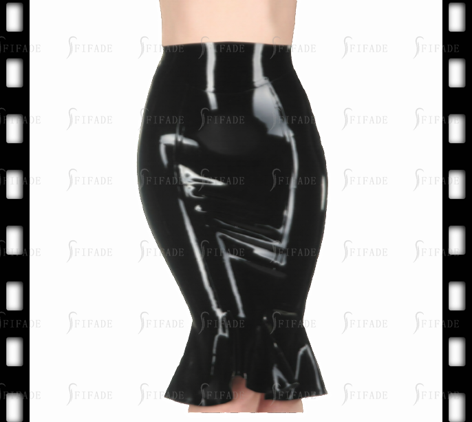 Latex Pencil Skirt High Waist Trumpet Ruffles Dresses No Zip Customized 0.4mm