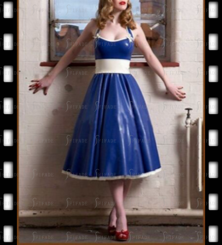 Latex Sun Dress Back Big Bowknot Jumper Dress Princess Wide Halter Style No Zip Customized 0.4mm