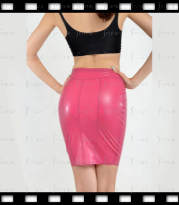 Latex Pencil Skirt High Waist Front Snap Buttons Fitted Slim Customized 0.4mm
