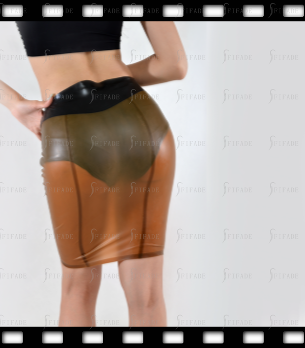 Latex Pencil Skirt High Waist Clasic Fitted Slim Waist Wide Trims No Zip Customized 0.4mm