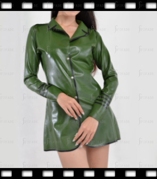 Latex Long Sleeves Shirt Dress Front Snap Buttons Customized 0.4mm