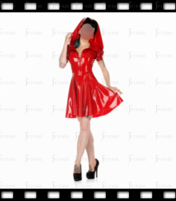 Latex Hoodie Dress Short Length Sun Skirts Hot Red Cosplay Customized Front Zip 0.4mm