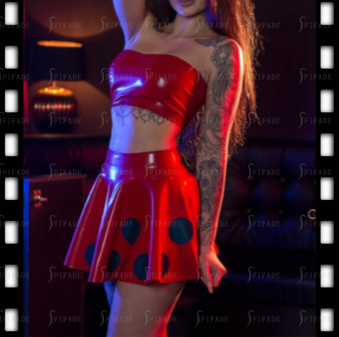 Latex Women's Skirt Mini Length Pleated Big Polka Dots Deco Sexy No Zip Customized 0.4mm