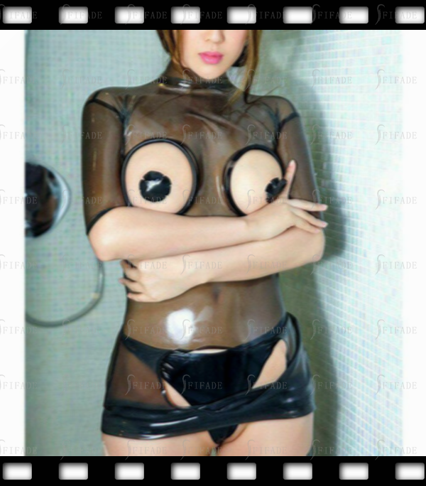 Latex Dresses Mid Sleeves Crotchless Sexy Front Hole Cool Back Zip Customized 0.4mm