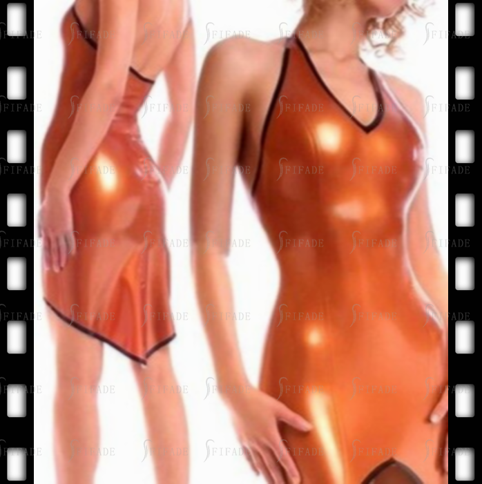 Latex Halter Dress Mini Length Fish Tail U Neck Princess Cutting No Zip Customized 0.4mm