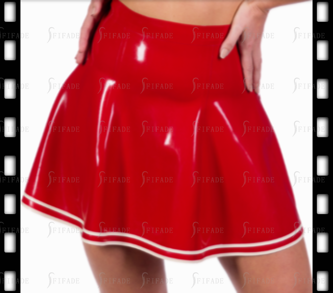 Latex FlounceSkirts White Trims Ruffles Sexy Short Length No Zip Customized 0.4mm