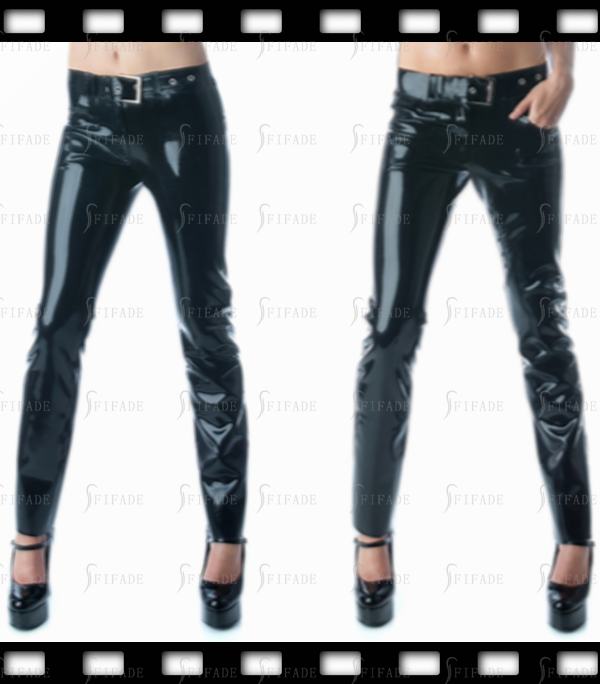 Latex Slim Jeans for Women Front Front Zip Pockets Unisex Cool Customized 0.4mm