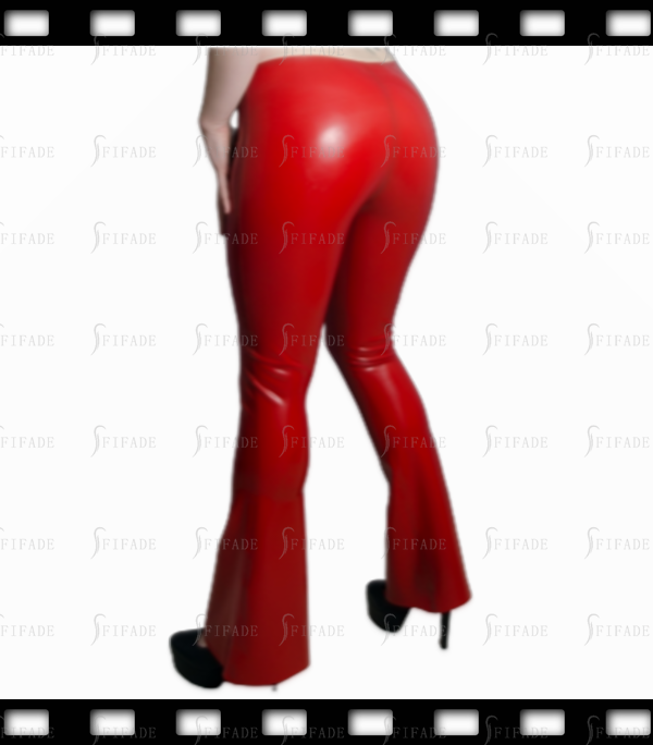 Latex Women's Leggings Flared Style Pants Mid Waist Hot Red Sexy Customized 0.4mm