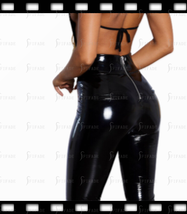 Latex Leggings High Waist Line Back Zip Closure Slim Sexy Customized 0.4mm