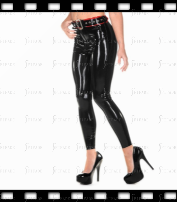 Latex Women's Pants Black Classic Slim Jeans Front Zip Customized 0.4mm