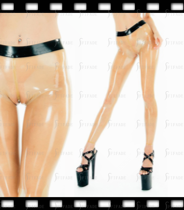 Latex Pants Mid Waist Trim Leggings with Cameltoe-Effect Transparent No Zip Unisex Customized 0.4mm