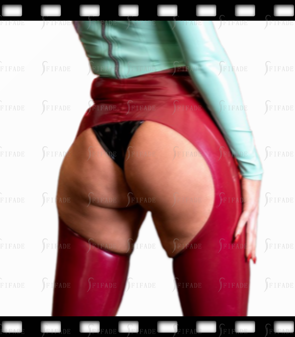 Latex Women's Leggings Slim Fitted Crotchless Hot Red Sexy Customized 0.4mm