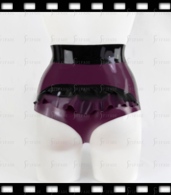Latex Control Briefs Contrasting Color Back 2 Layer Ruffles Fitted Slim Customized 0.4mm
