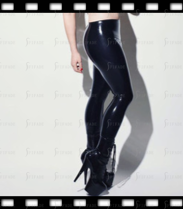 Latex Classic Black Leggings with Socks Mid Waist Line Pull On Style Customized 0.4mm