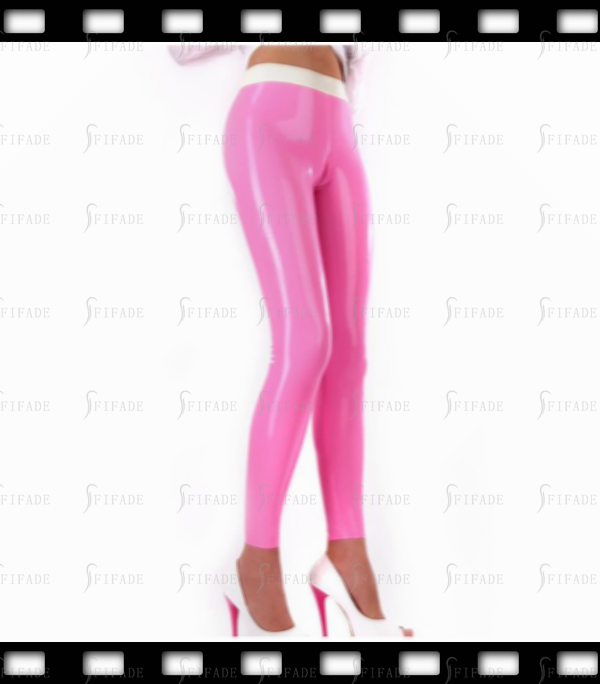 Latex Pants Mid Waist Trim with Cameltoe-Effect Hot Pink No Zip Unisex Customized 0.4mm