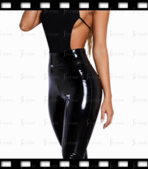 Latex Leggings High Waist Line Back Zip Closure Slim Sexy Customized 0.4mm